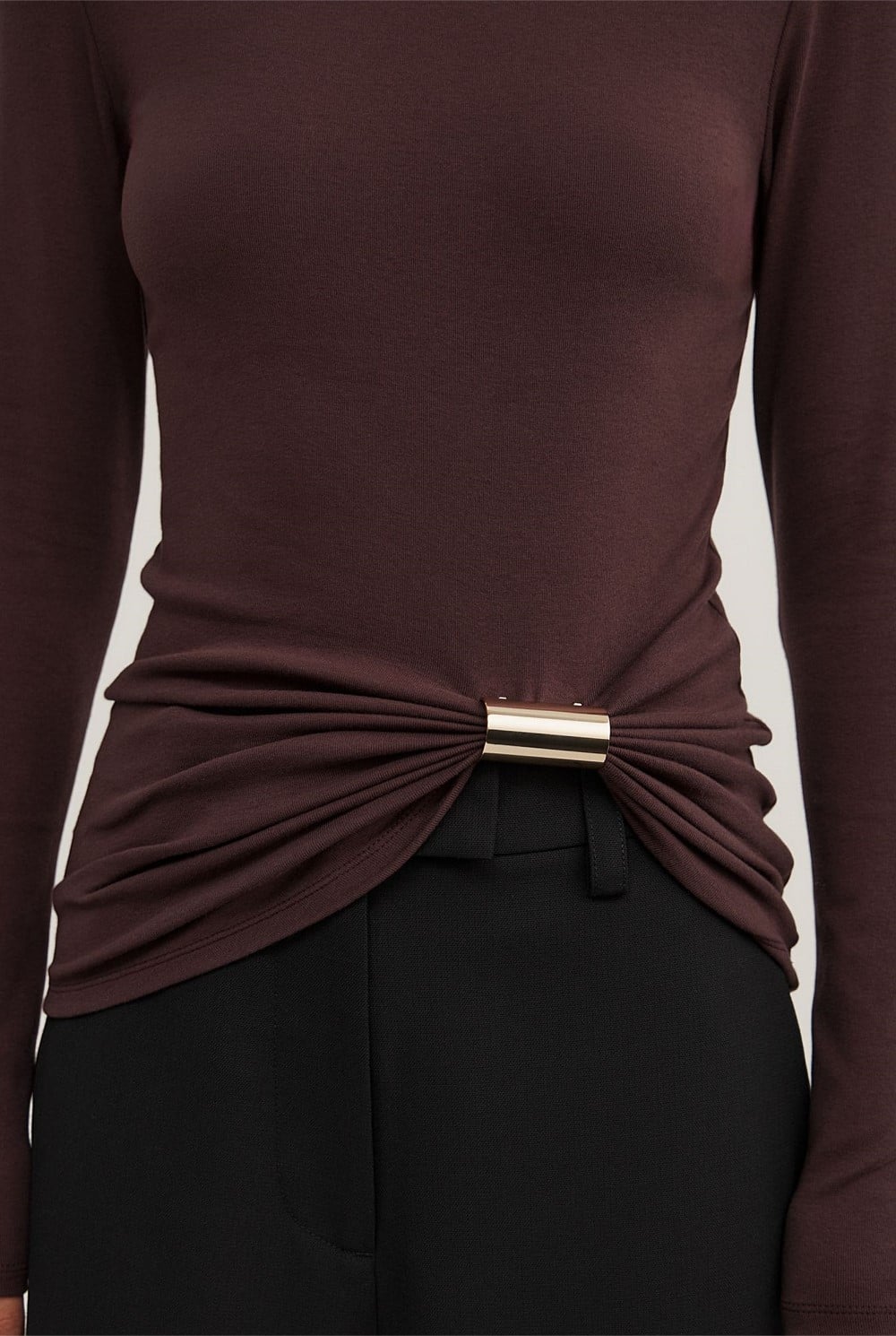 Metal Trim Long Sleeve Top