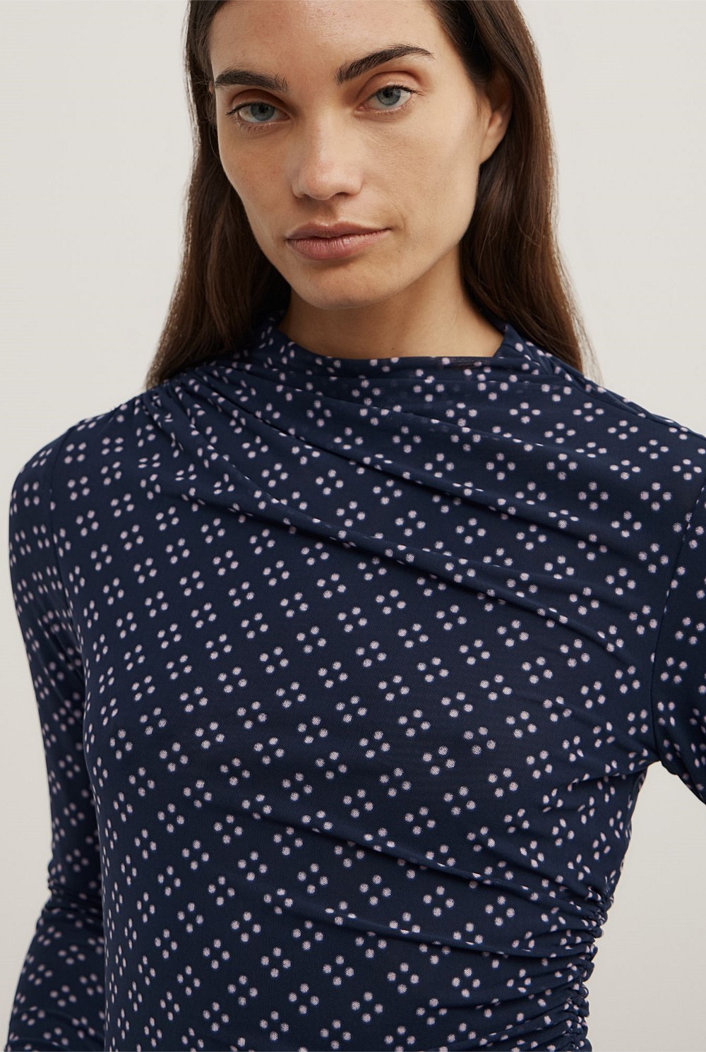 Asymmetric Mesh Long Sleeve Top