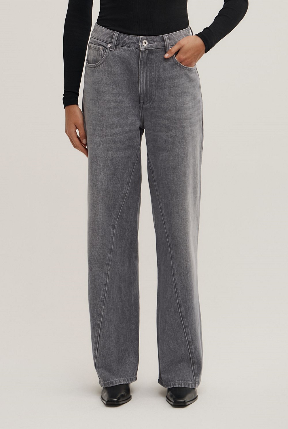 Angled Seam Denim Jeans