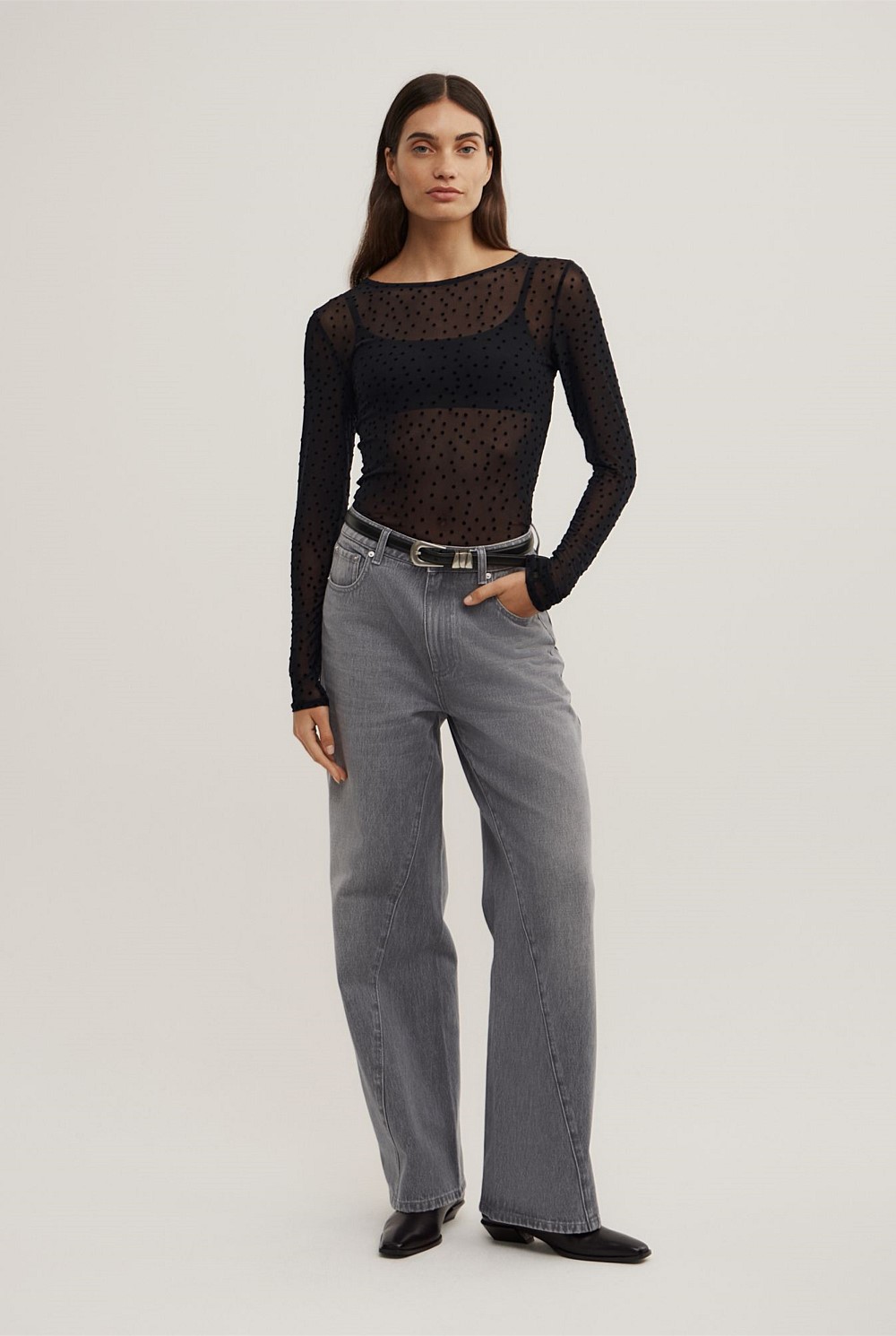 Flocked Spot Long Sleeve Top