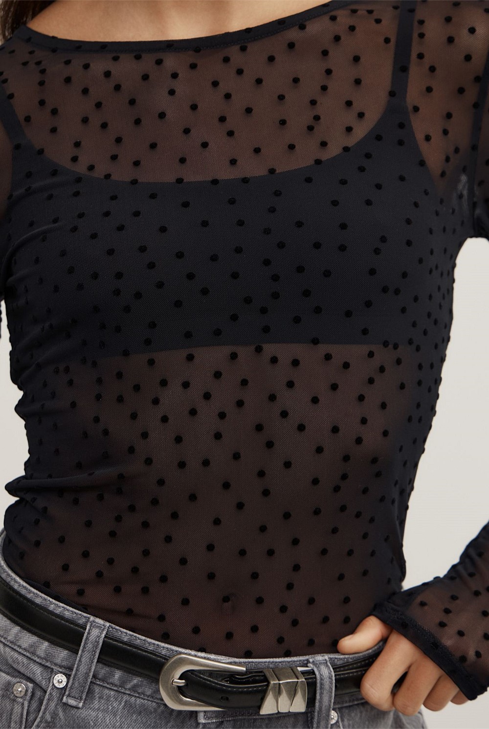 Flocked Spot Long Sleeve Top