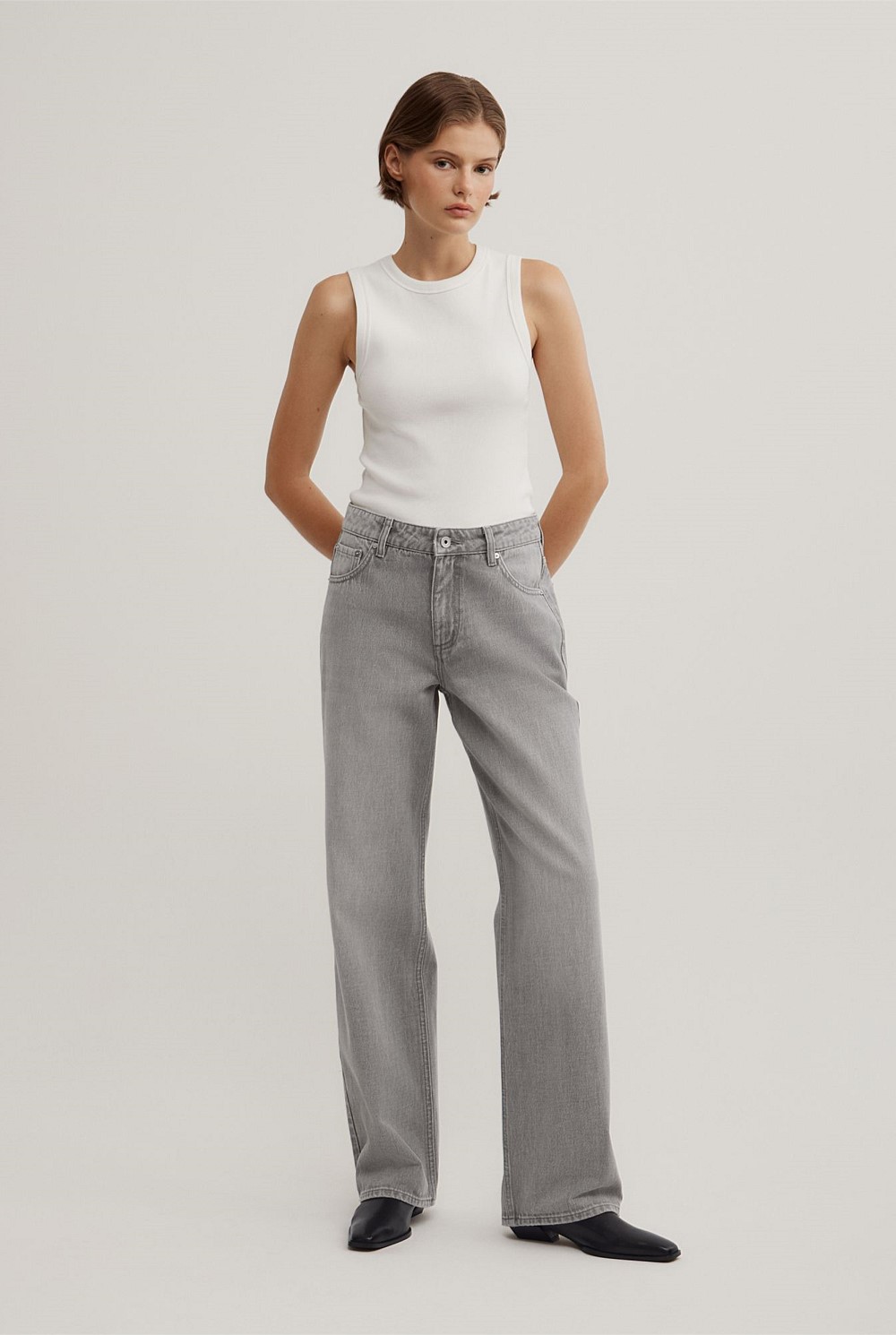Mid Rise Straight Jeans