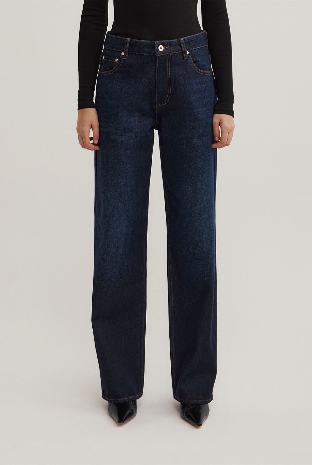 Mid Rise Straight Jeans