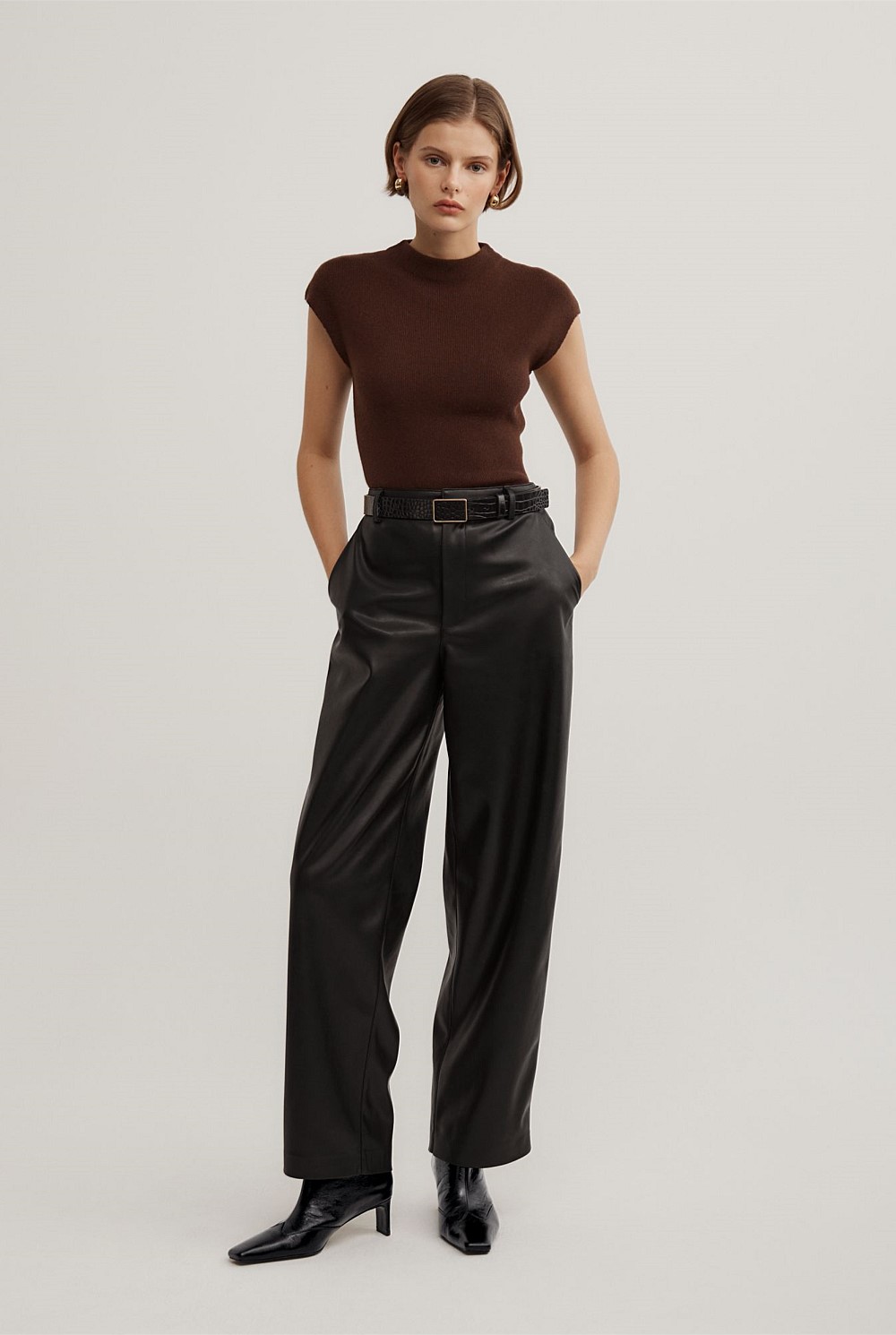 High Neck Knit T-Shirt