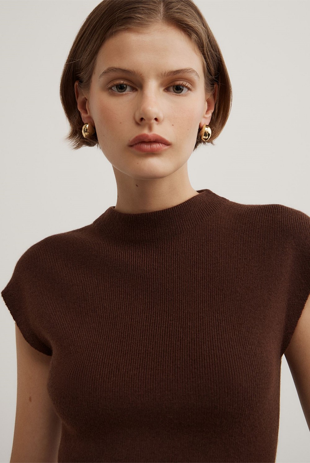 High Neck Knit T-Shirt