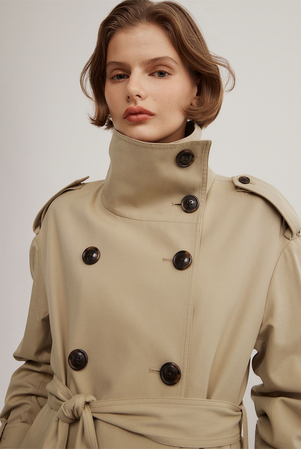 Funnel Collar Trench Coat