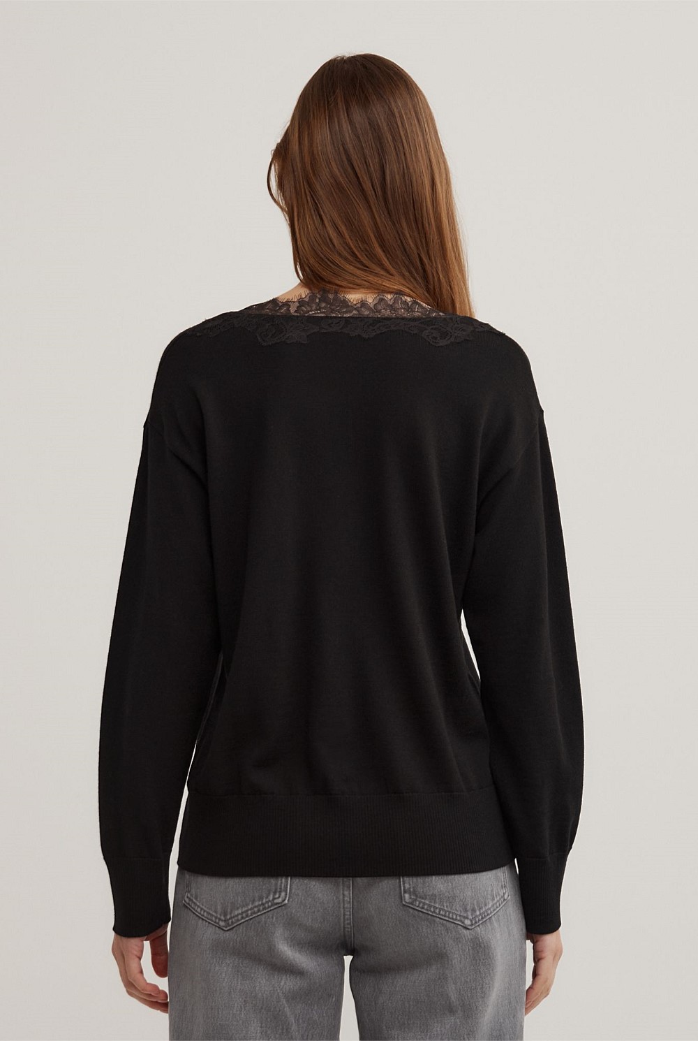Lace Detail V-Neck Knit