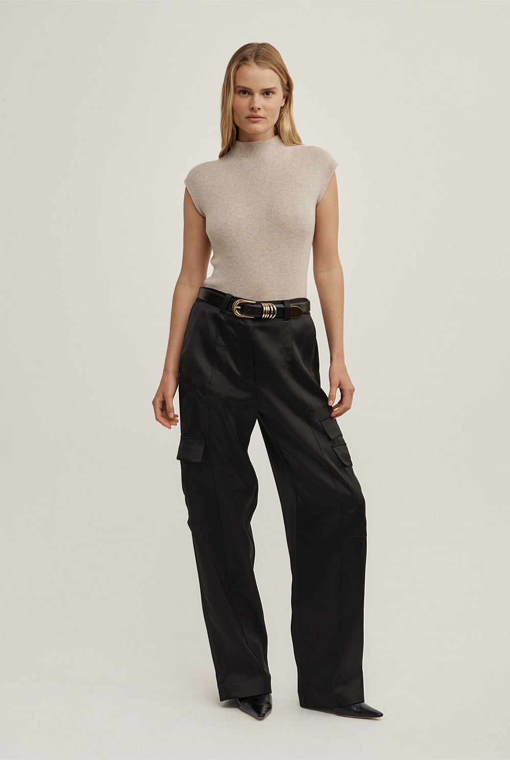 High Neck Knit T-Shirt