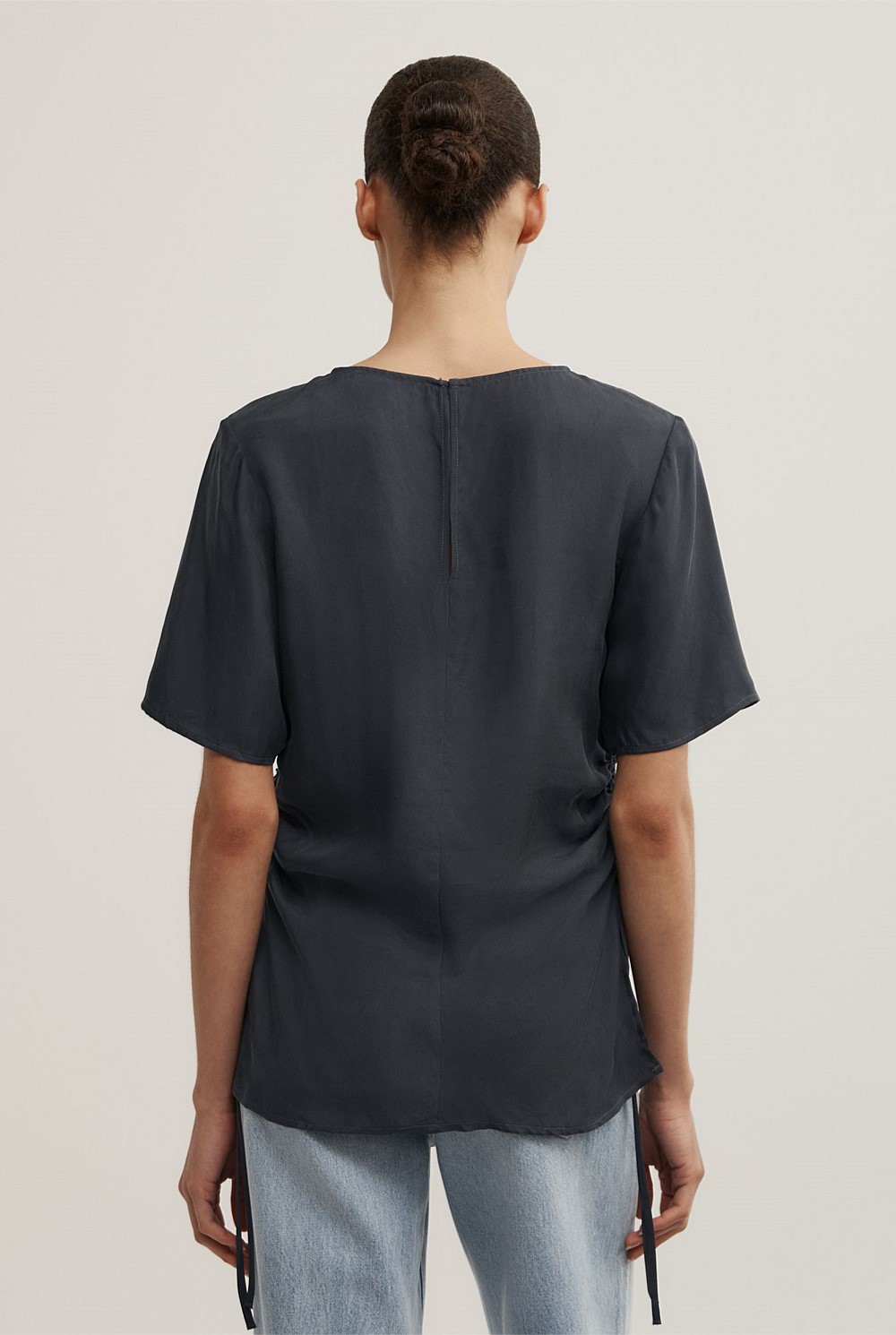 Ruched Woven T-Shirt