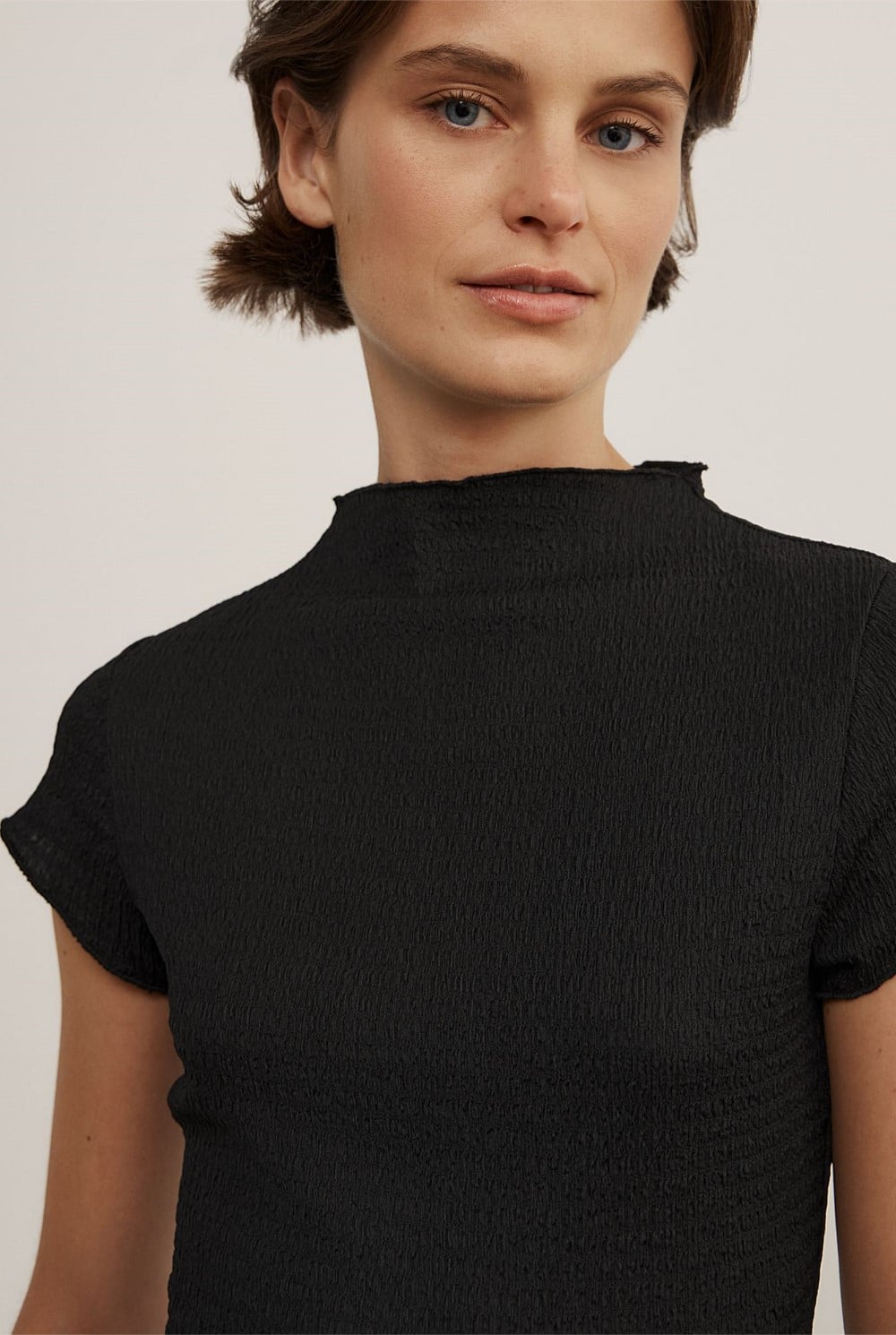 High Neck Textured T-Shirt