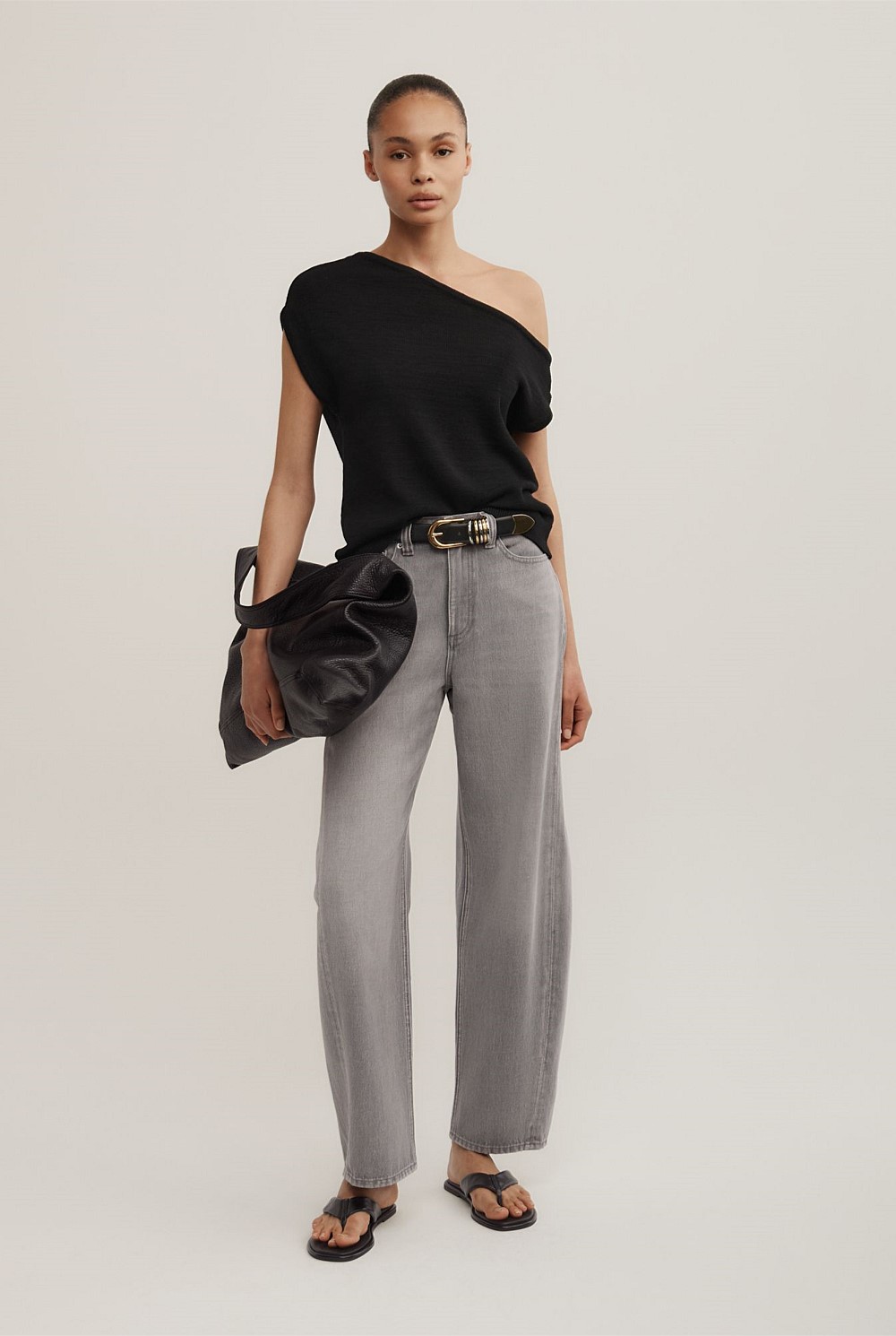 Asymmetric Short Sleeve Slouch Knit