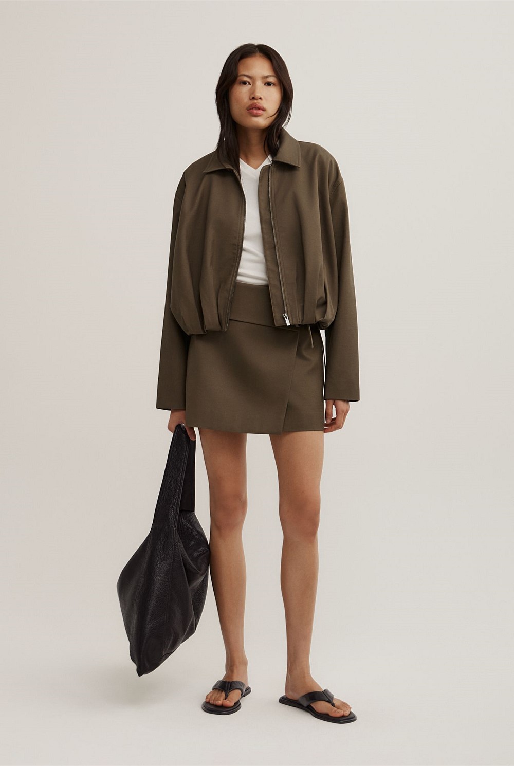 Gathered Hem Bomber Jacket