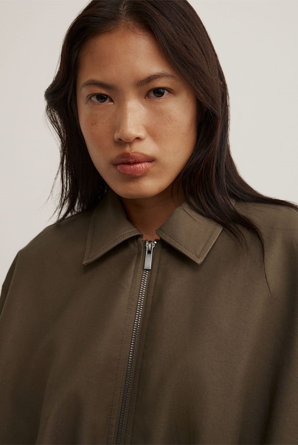 Gathered Hem Bomber Jacket