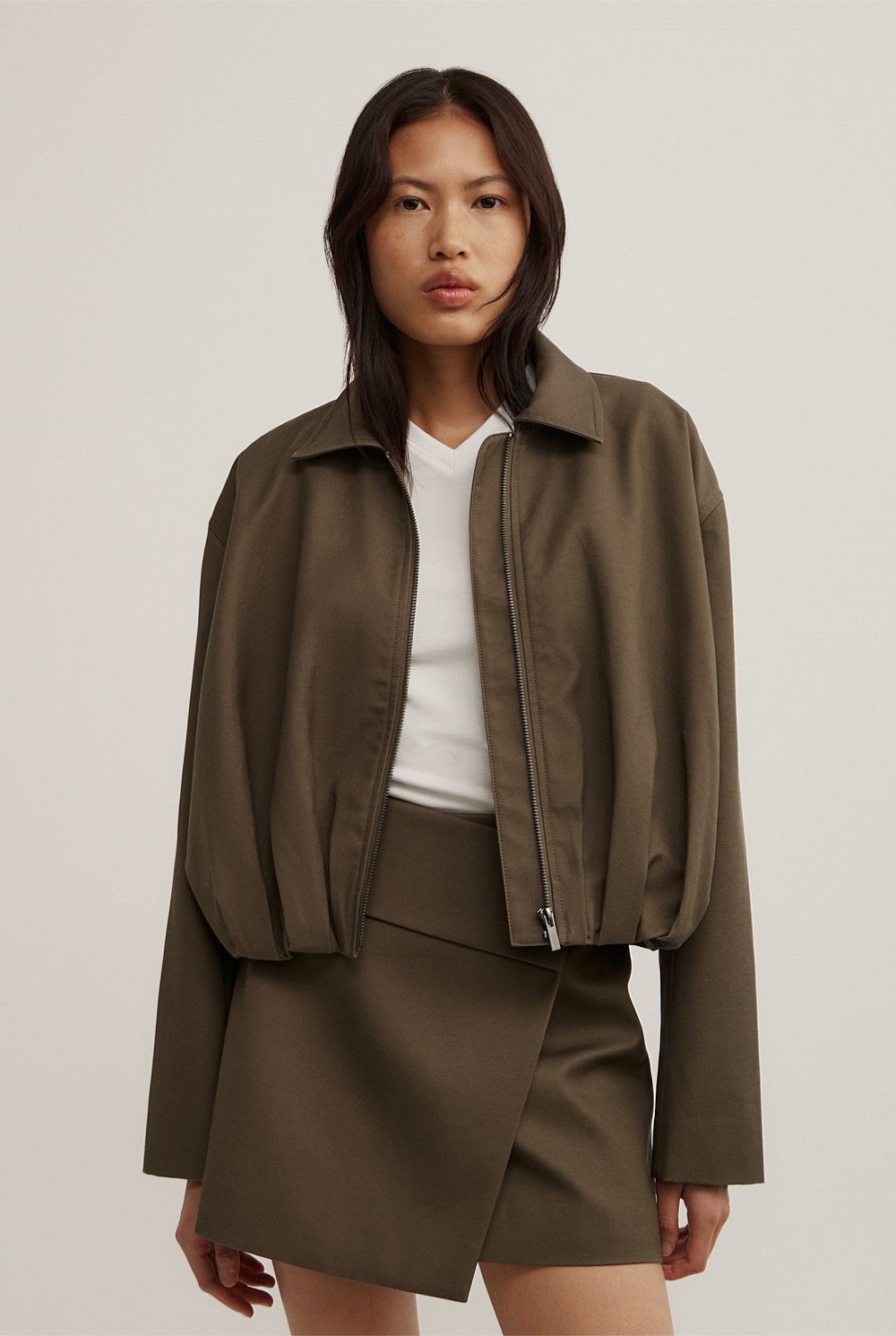 Gathered Hem Bomber Jacket