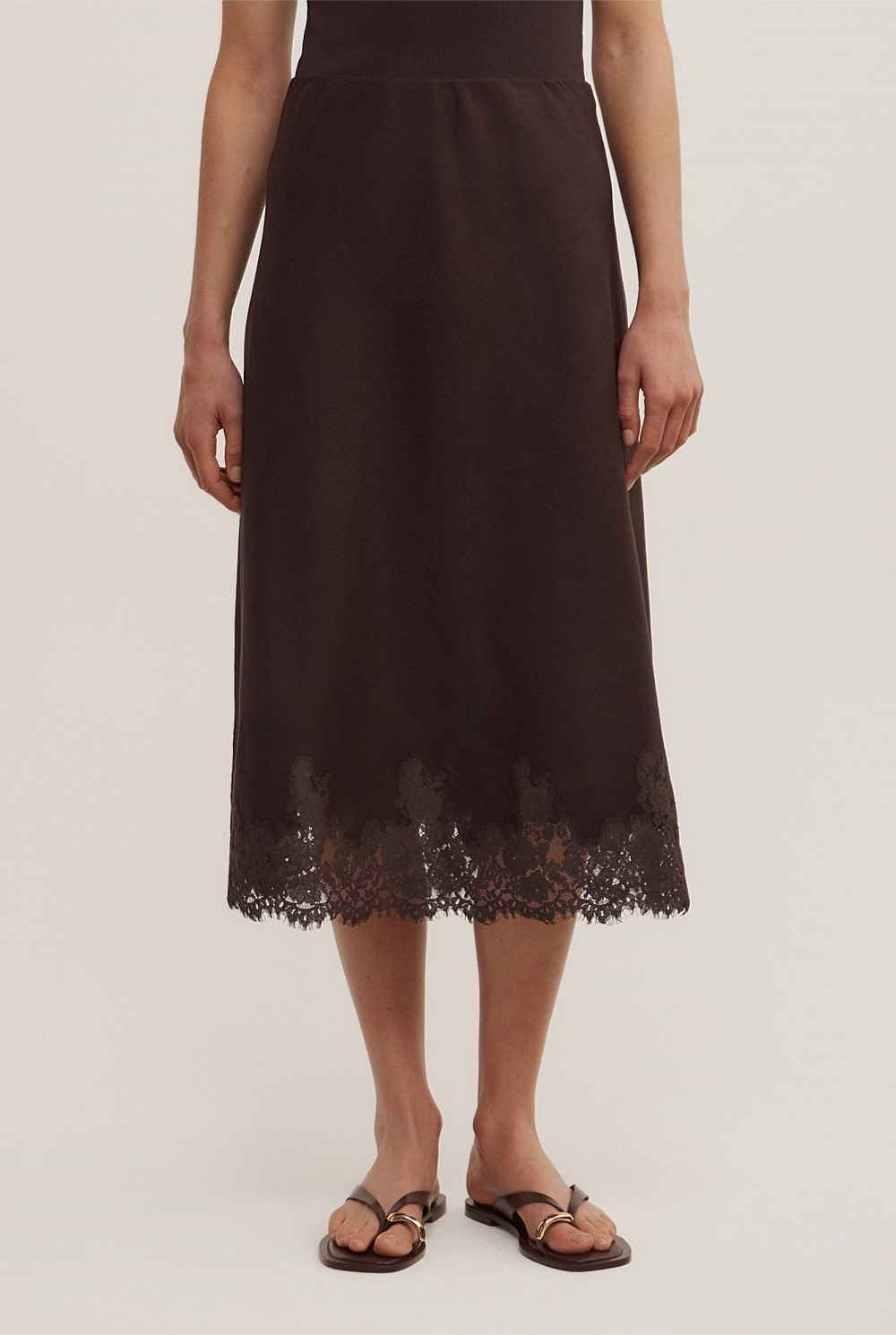 Linen Lace Midi Skirt