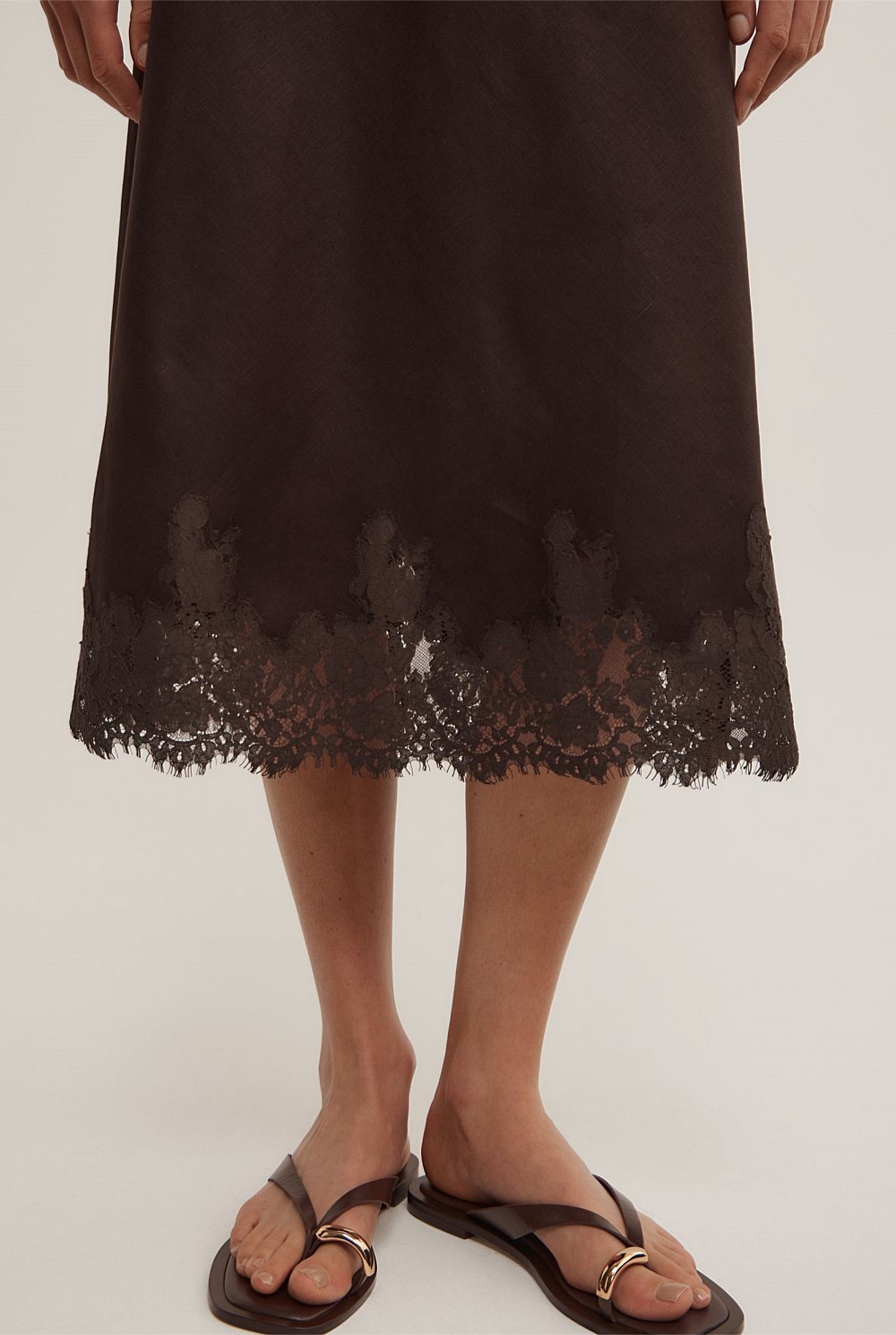 Linen Lace Midi Skirt