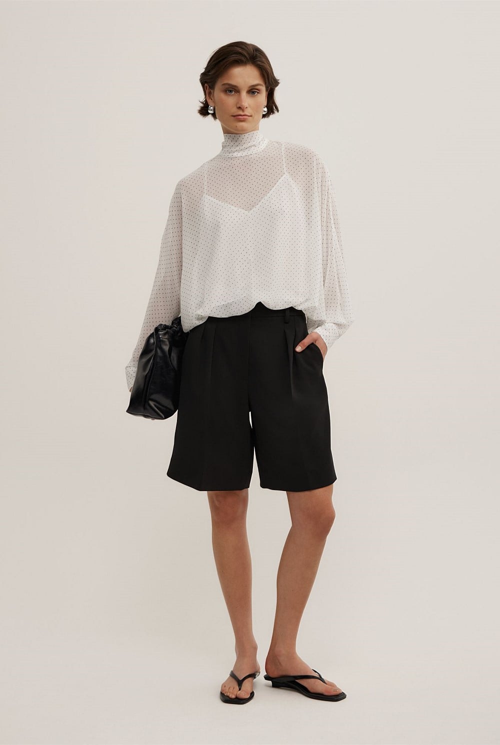 Gather Hem High Neck Shirt