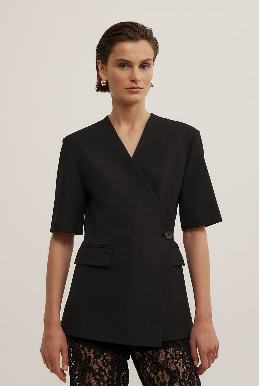 Short Sleeve Wrap Blazer