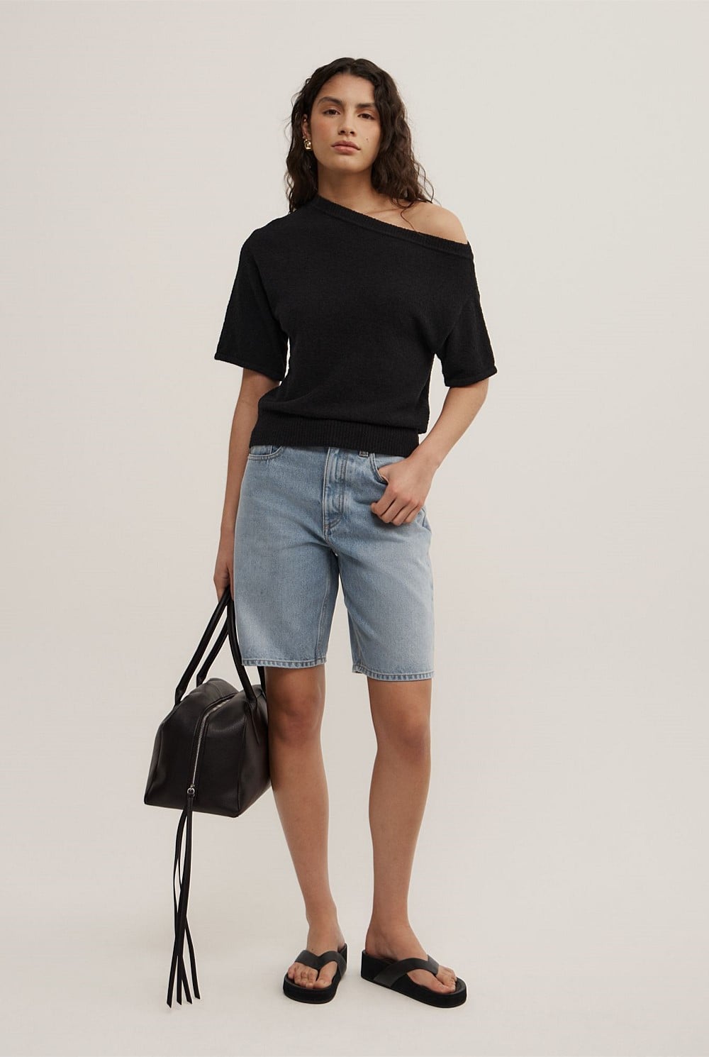 Asymmetric Textured Knit T-Shirt