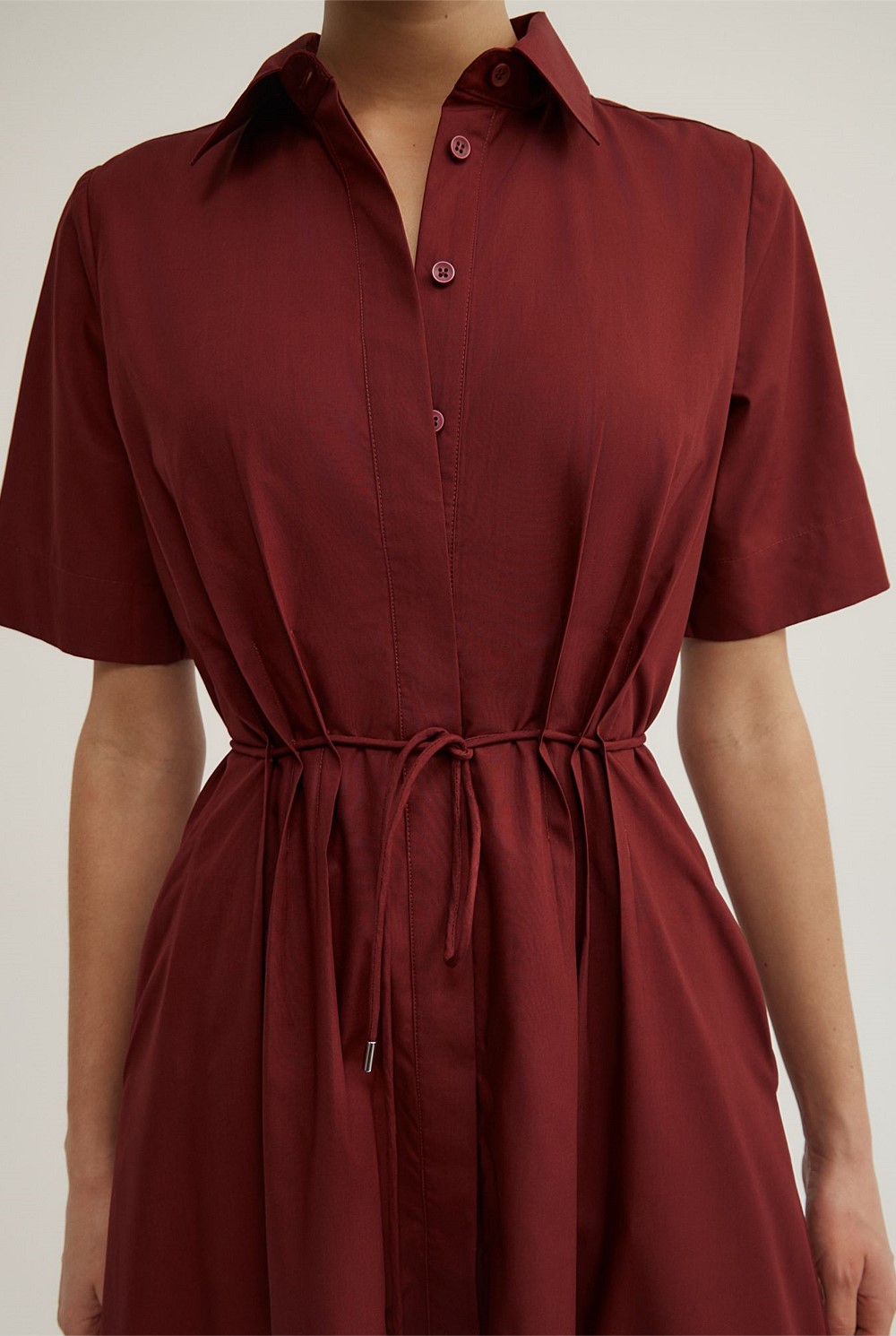 Drawstring Shirt Midi Dress
