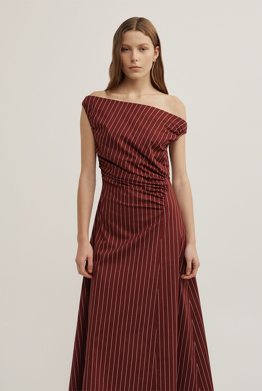 Off Shoulder Gather Midi Dress