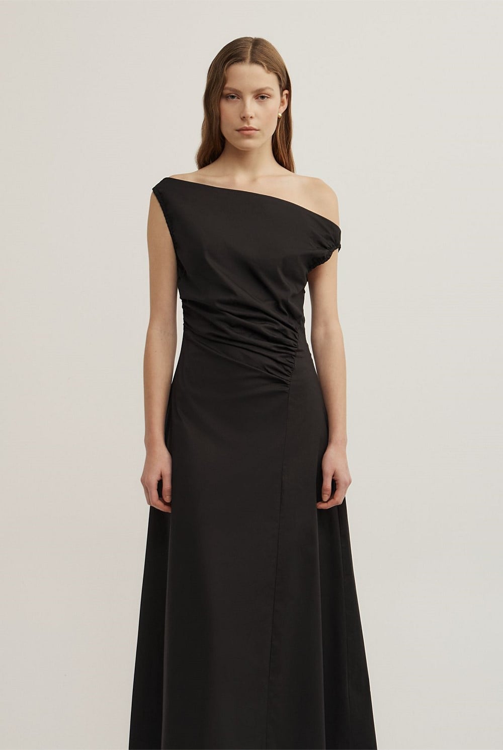 Off Shoulder Gather Midi Dress