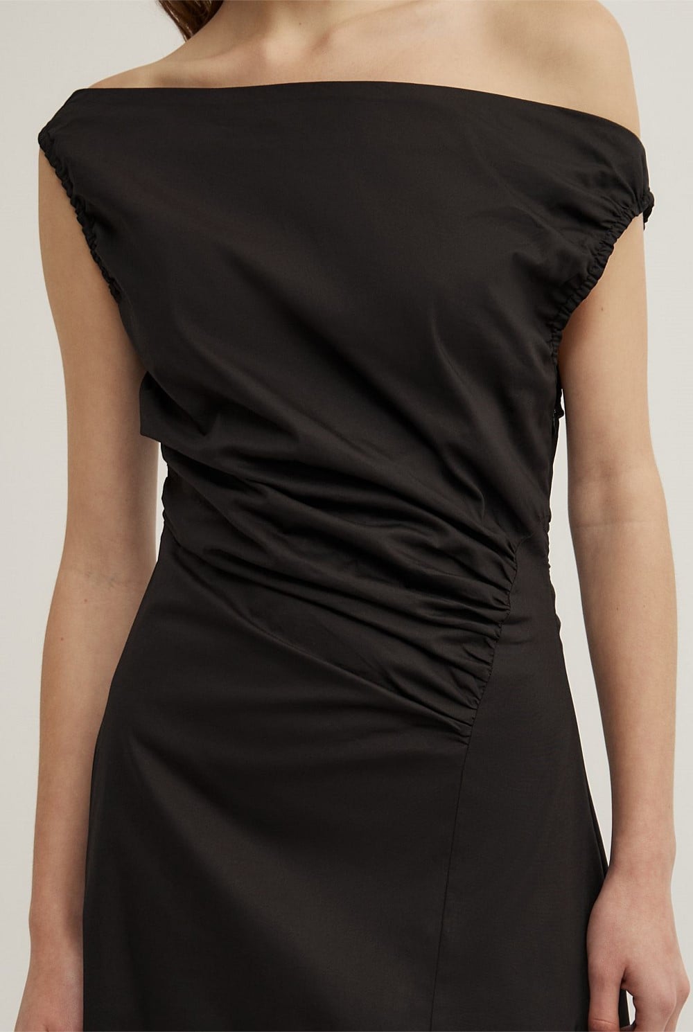 Off Shoulder Gather Midi Dress
