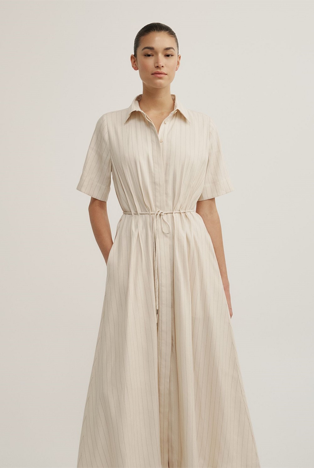 Drawstring Shirt Midi Dress