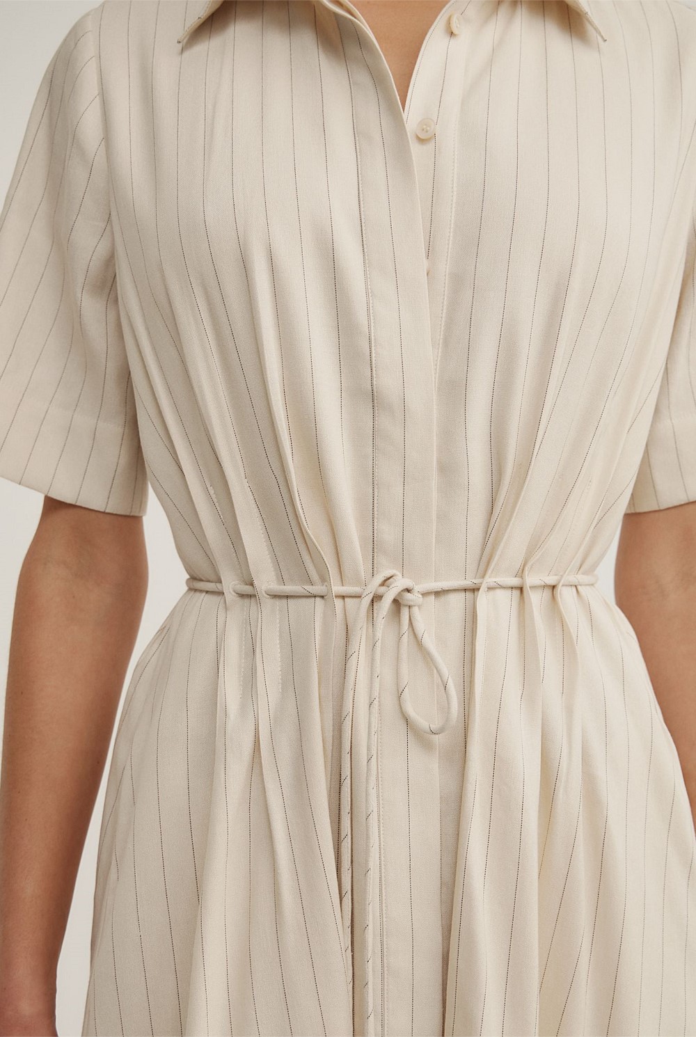 Drawstring Shirt Midi Dress