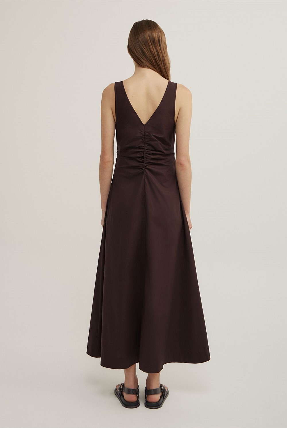 V-Neck Gather Midi Dress