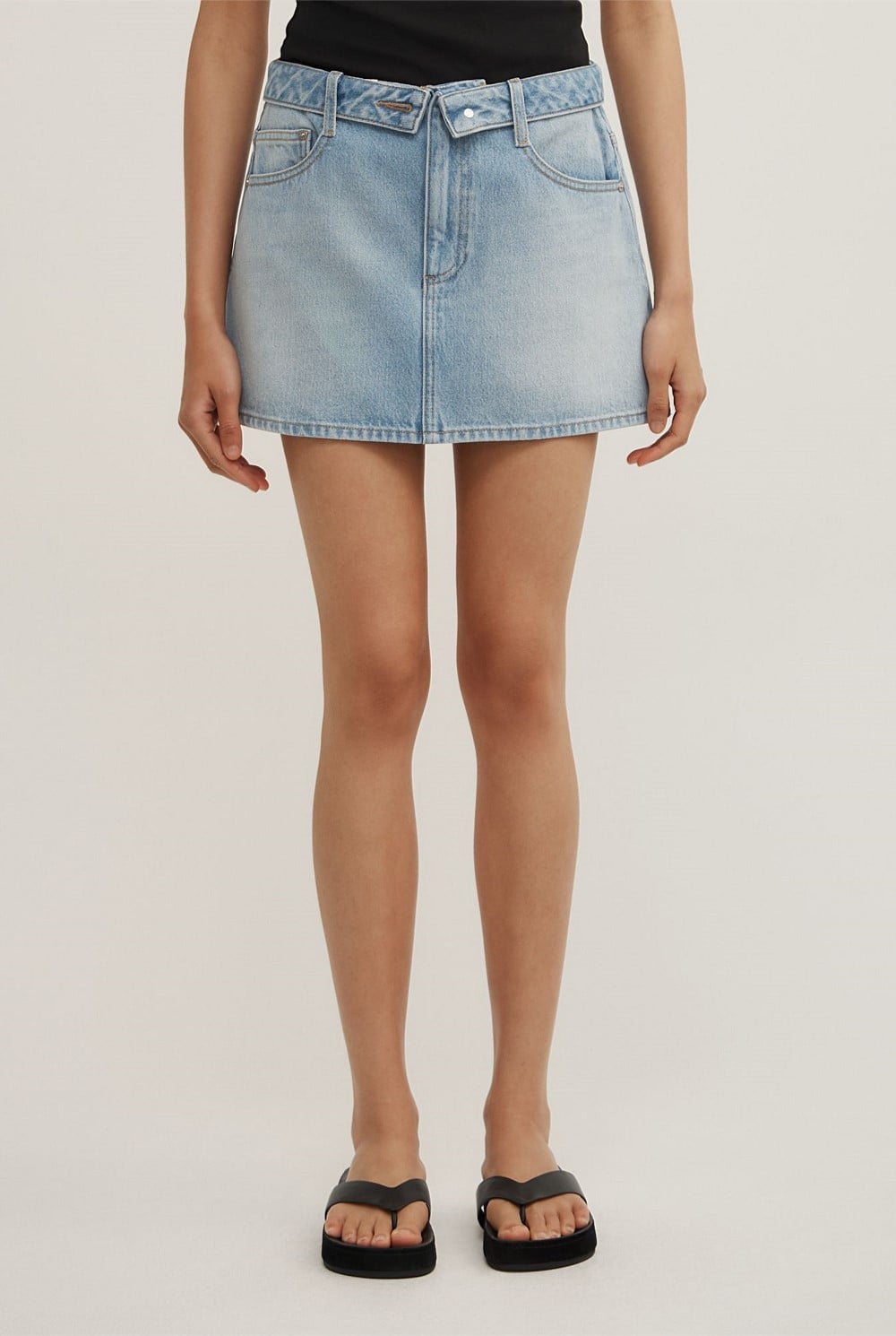 Fold Waist Denim Mini Skirt