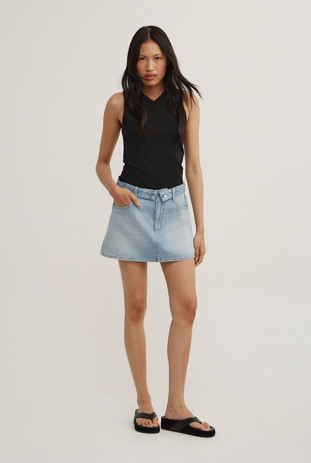 Fold Waist Denim Mini Skirt