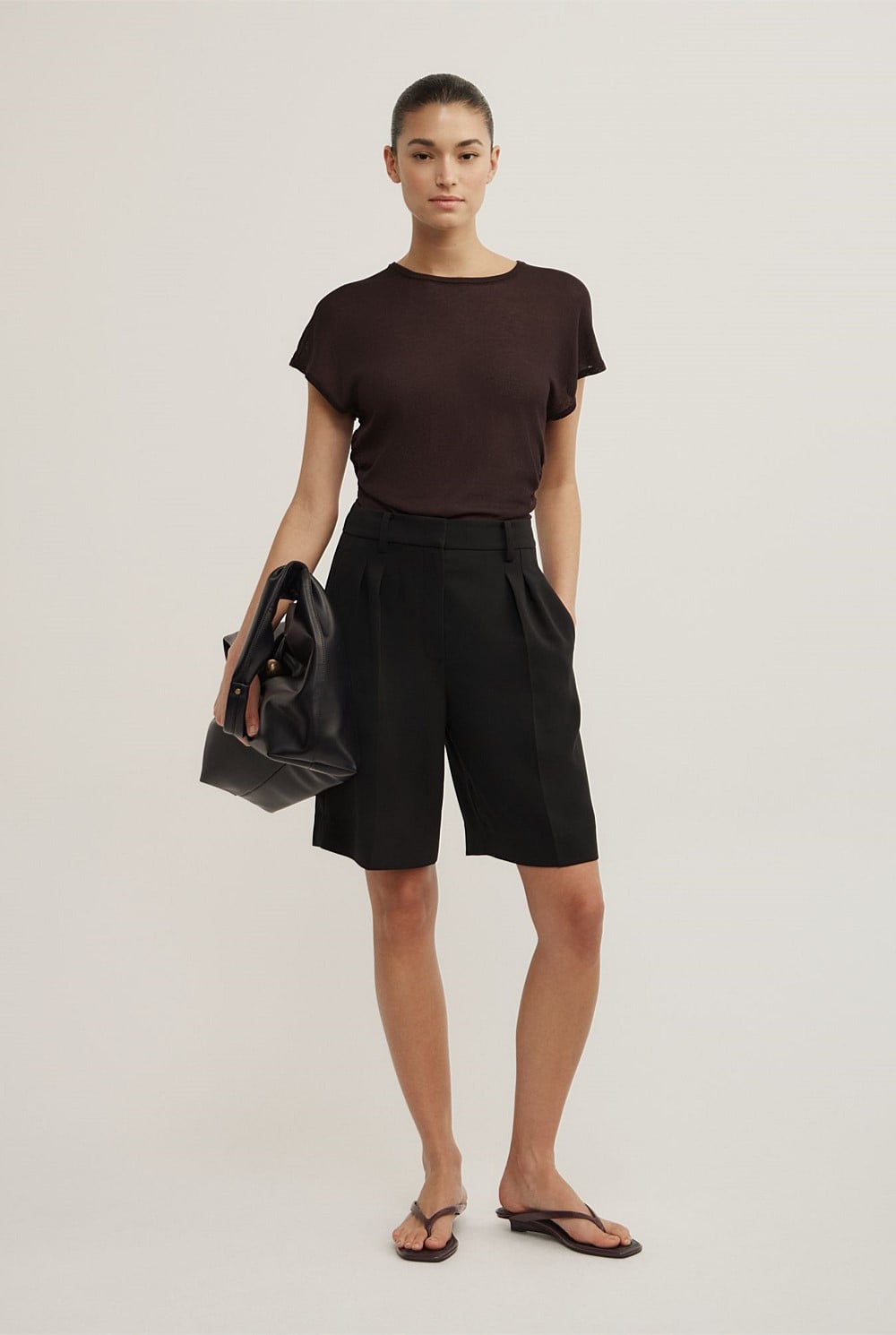 Wide Shoulder Knit T-Shirt