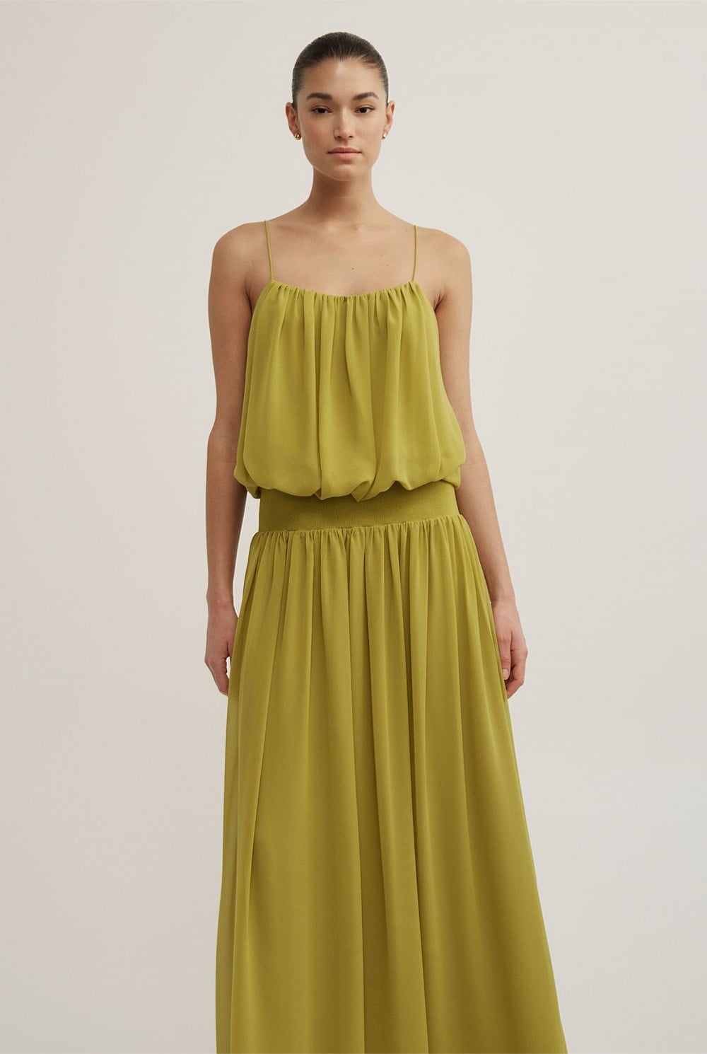 Blouson Drape Maxi Dress