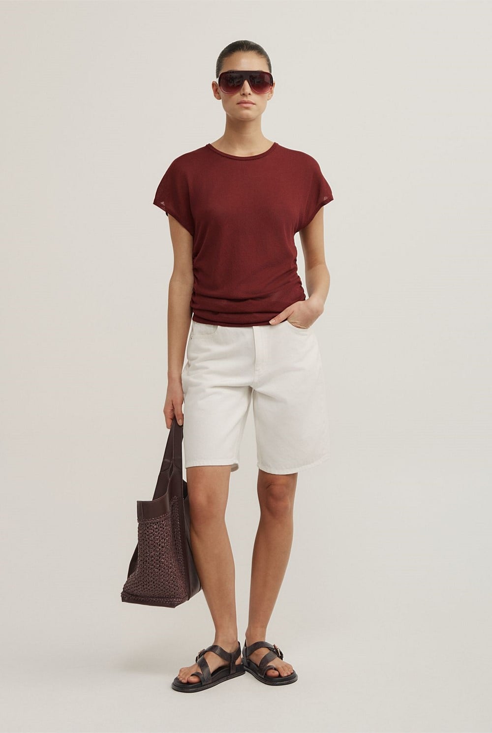 Wide Shoulder Knit T-Shirt