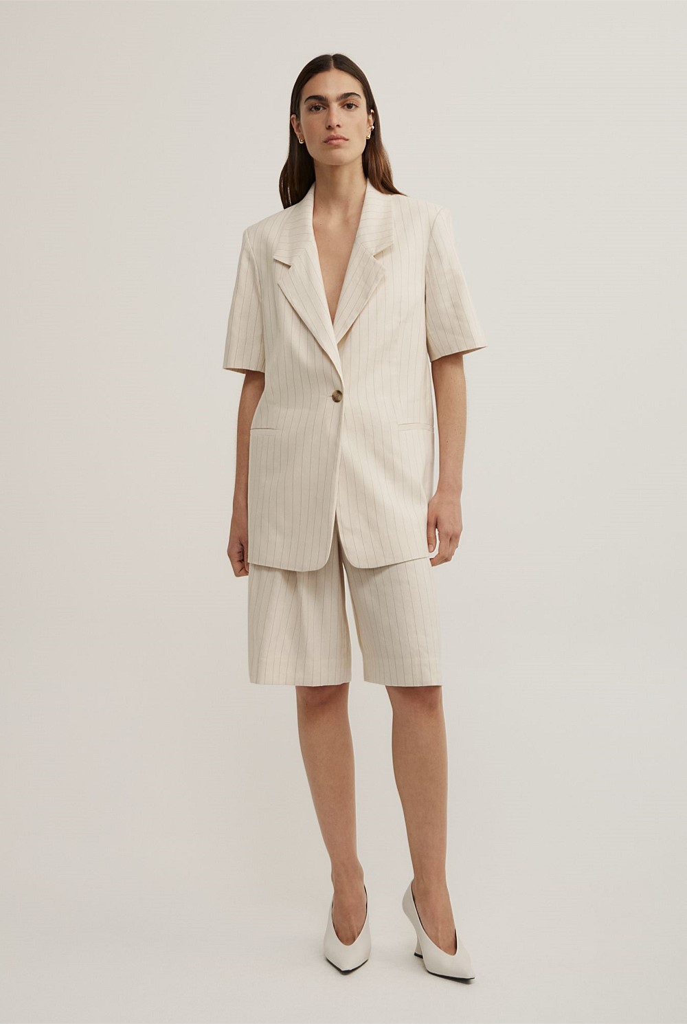 Pinstripe Short Sleeve Blazer